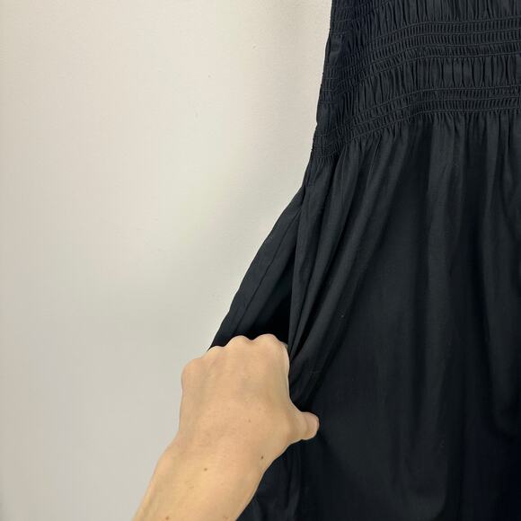Madewell Smocked Waist Poplin Midi Skirt Cotton A Line Black Pockets XL NWT - Picture 13 of 15